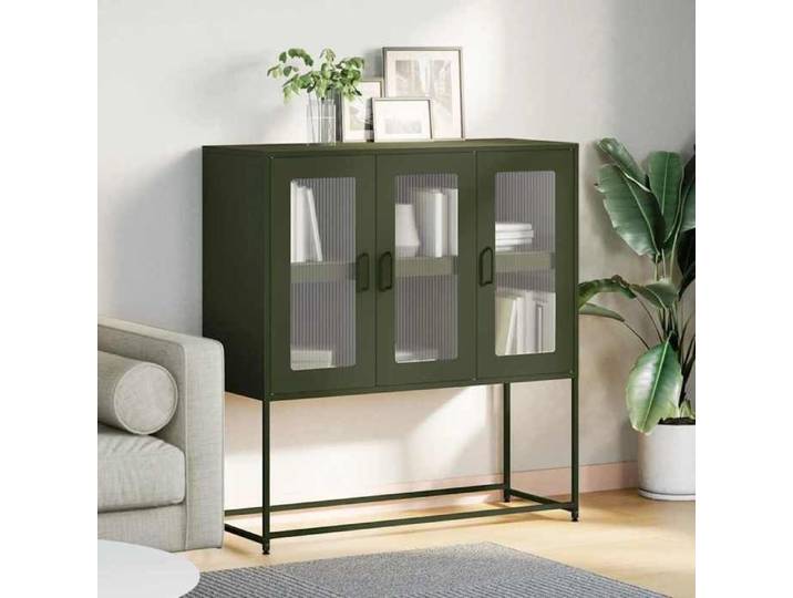 Vert Commode Salon CHIC Buffet bas/Cabinet 1 PC vert olive 100 5x39x107 cm acier laminé à froid N15091