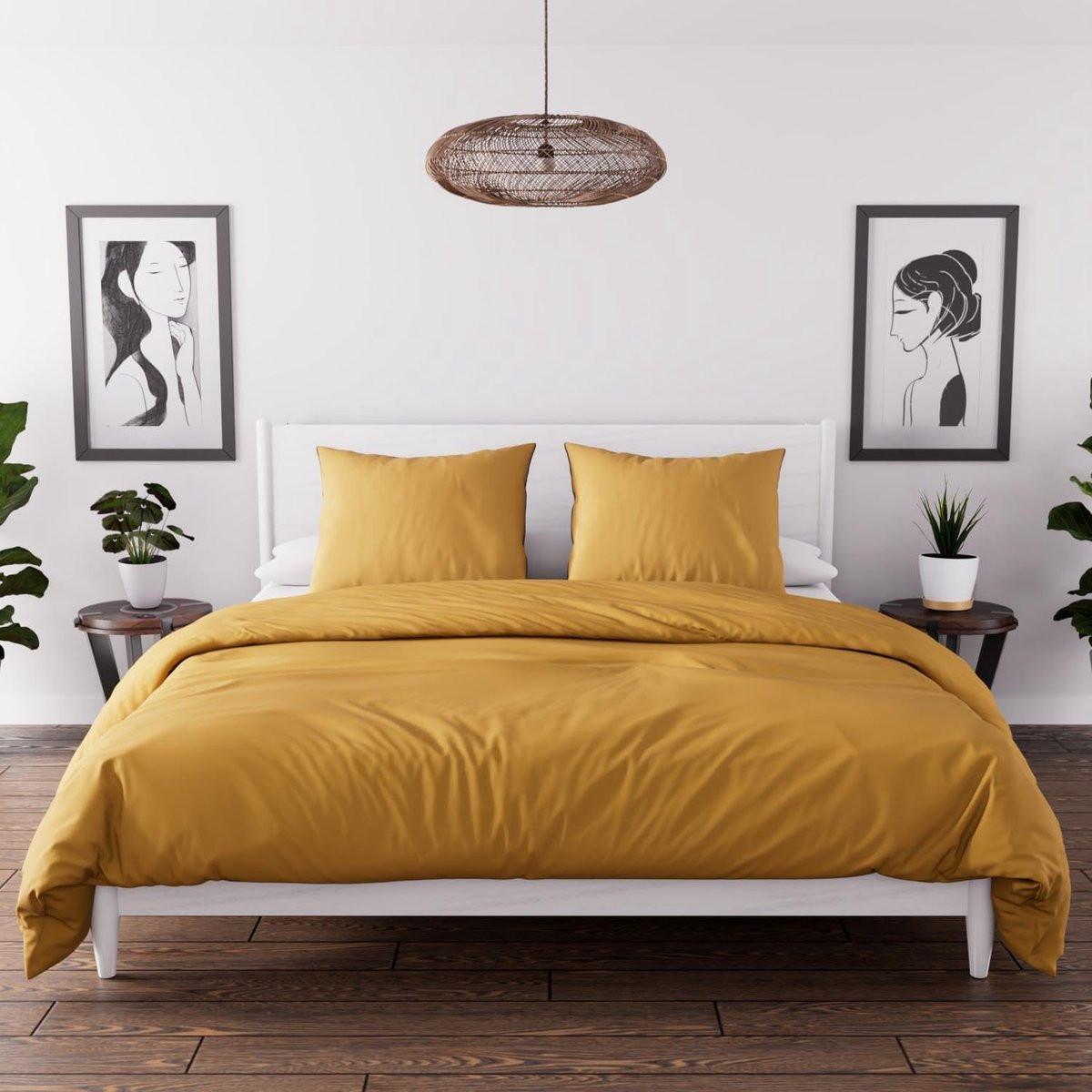 Dekbedovertrek Set Bohemen Stijl met Knopafwerking - Geel - 220 x 240 cm