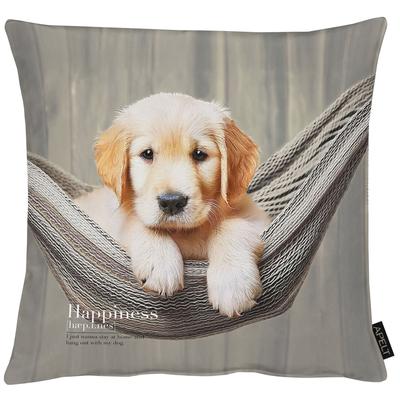 Dekokissen APELT "Buddy", taube, beige, bedruckt, B:46cm H:0,5cm L:46cm, Baumwolle, Polyester, Dekokissen_Sitzkissen_Kissenhüllen, Lieblings-Hundebaby