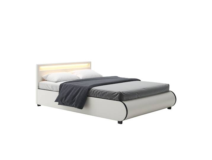 Lederbett LED SIESTA 140 x 200 cm weiss