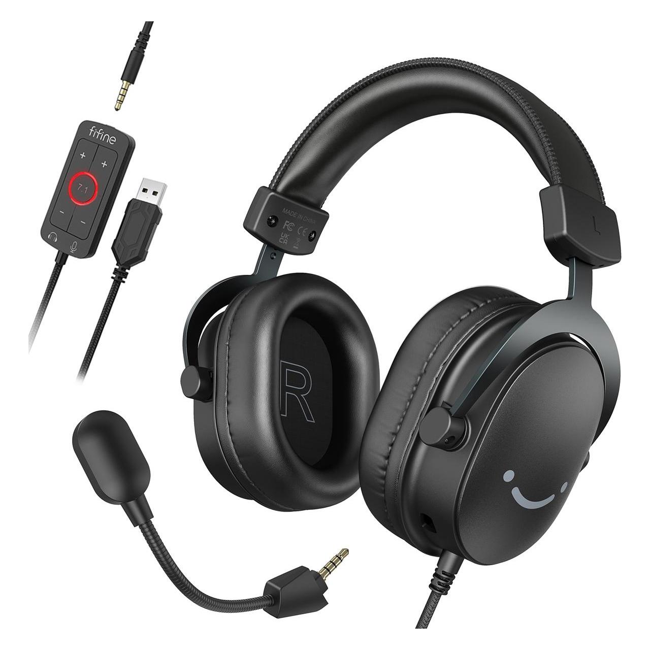 Fifine H9 black 3.5MM + USB dual connector headphone for gaming, streaming, recording (Kabelgebunden) (H9 black)