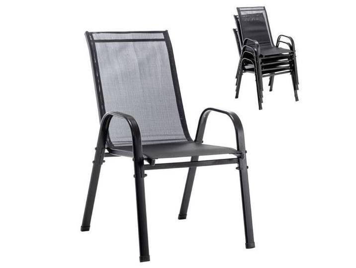 THANADDO Lot de 4 chaises de jardin en tissu Teslin chaises de salle à manger empilables avec accoudoirs pour terrasse noir