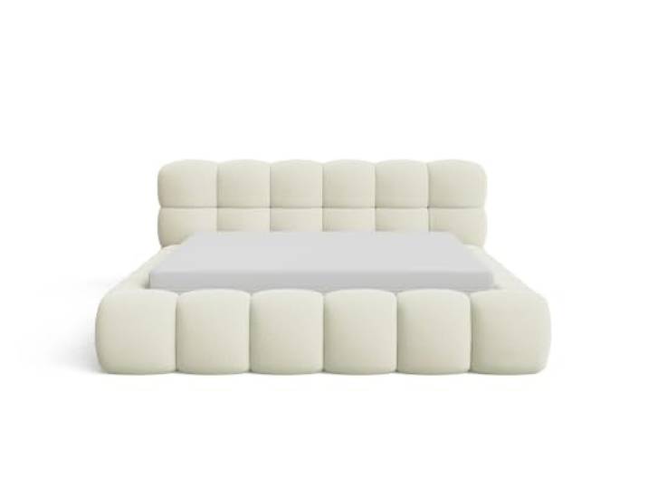 Chilly. Möbel Design Bett Clay - Doppelbett mit Bettkasten, Lattenrost, gepolstertem Kopfteil - 200x200 cm - Metallrahmen - Bouclé Beige