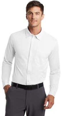 Port Authority K570 Men's Dimension Knit Dress Shirt in White size Small   Polyester