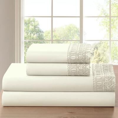 Trade Linker International Crochet Lace Sheet Set, Queen, Eggshell