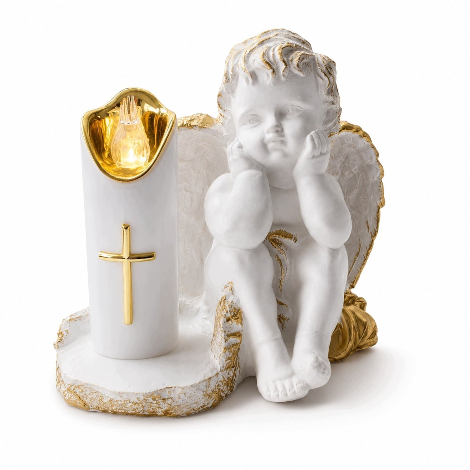 Decortrend Gouden Engel Grafdecoratie met LED Lampje, Hoogte: 22 cm