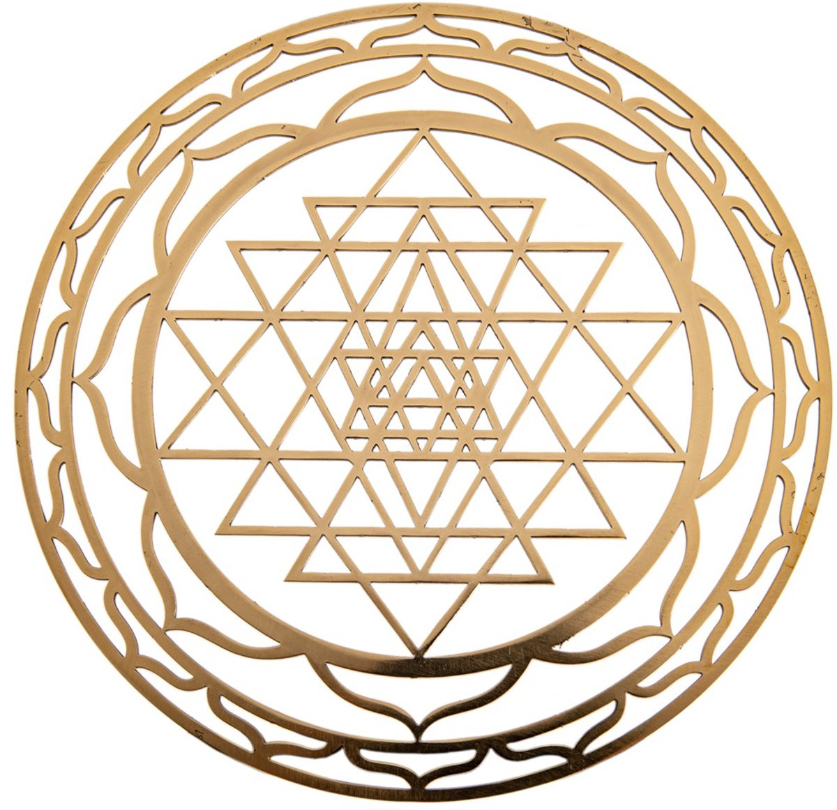 Shri Yantra van messing voor op tafel, 15 cm