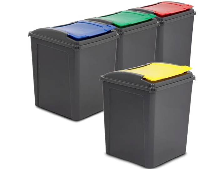 4x50L Mülltonne Schwarz-Gelb-Blau-Grün-Rot Mülleimer Küche Abfalleimer 50l