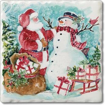 Counterart Absorbent Stone Coasters - Santa & Snowman - Set of 4 - 4x4x1.580