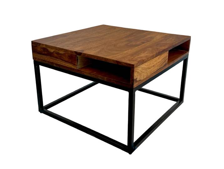Couchtisch 60x60 cm Sheesham Massivholz/Metall