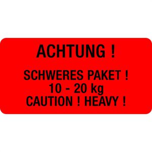 Eichner Hinweisetiketten Schweres Paket 10 - 20 kg, 100 x 50 mm, selbstklebend, 250 Stück