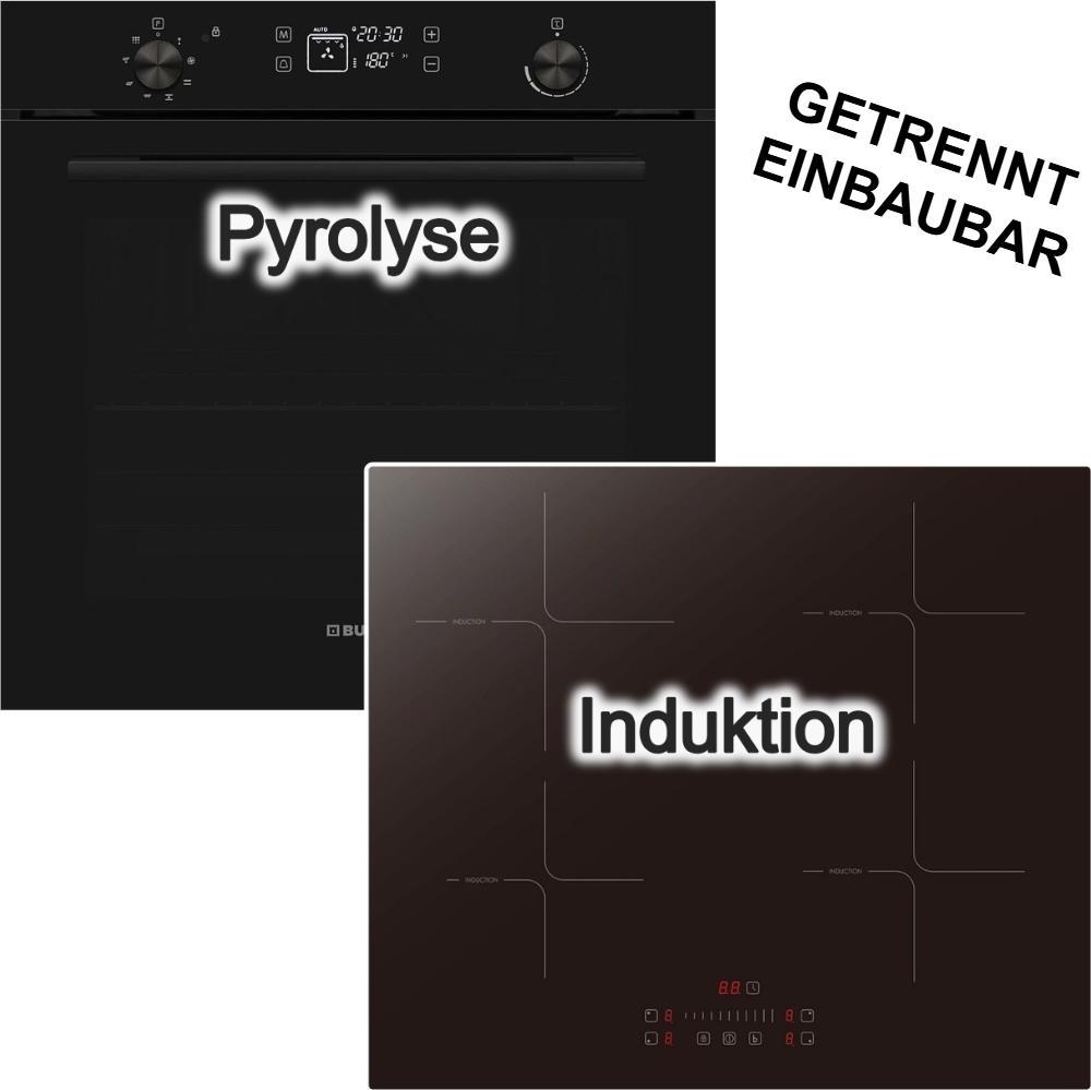 Herdset Pyrolyse Backofen Display 78 L Burg + Kochfeld INDUKTION Booster TouchSlider PKM