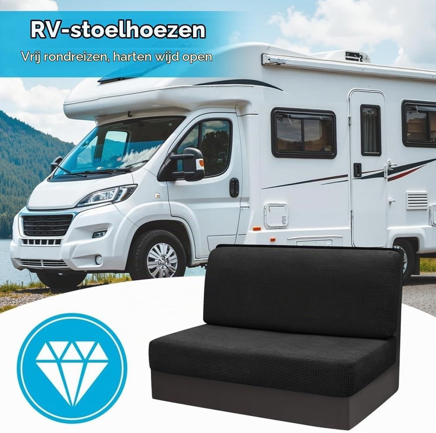 Set van 2 wasbare kussenhoezen voor caravan en sofa met spanklemmen