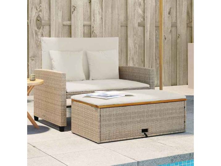 Canapé de jardin 2 places SOFA BALCON Résistance à l'eau coussins beige résine tressée&acacia LL6464