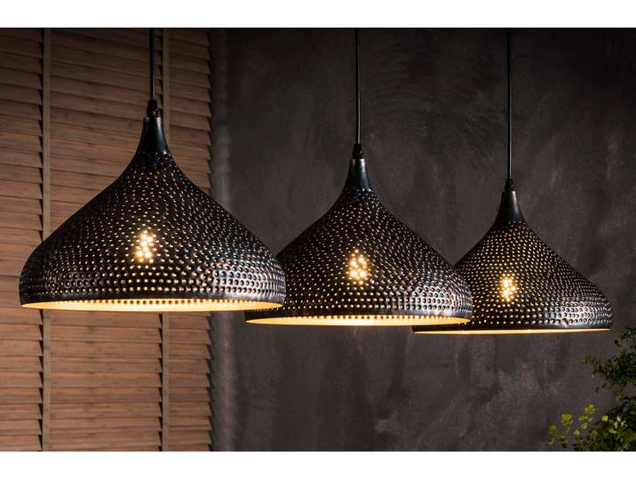 Pendelleuchte Auron“ – Mit 3 perforierten Lampenschirmen aus Metall in Schwarz-Bronze - Schwarz-Bronze - Luxusbetten24