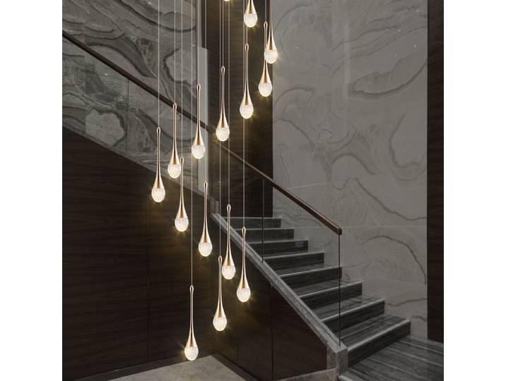 Plafonnier LED en cristal pour escalier, style moderne, pour salon, or/argent/noir, décoration de chambre, loft, restaurant, lustre de plafond