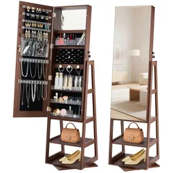 VEVOR 360° drehbarer Schmuckschrank (155 mm hoch) mit Ganzkörperspiegel mit Stauraum, Schmuckschrank-Organizer mit 2 Schlüsseln & Zubehörtaschen & Ablagefächer, Schmuckaufbewahrung