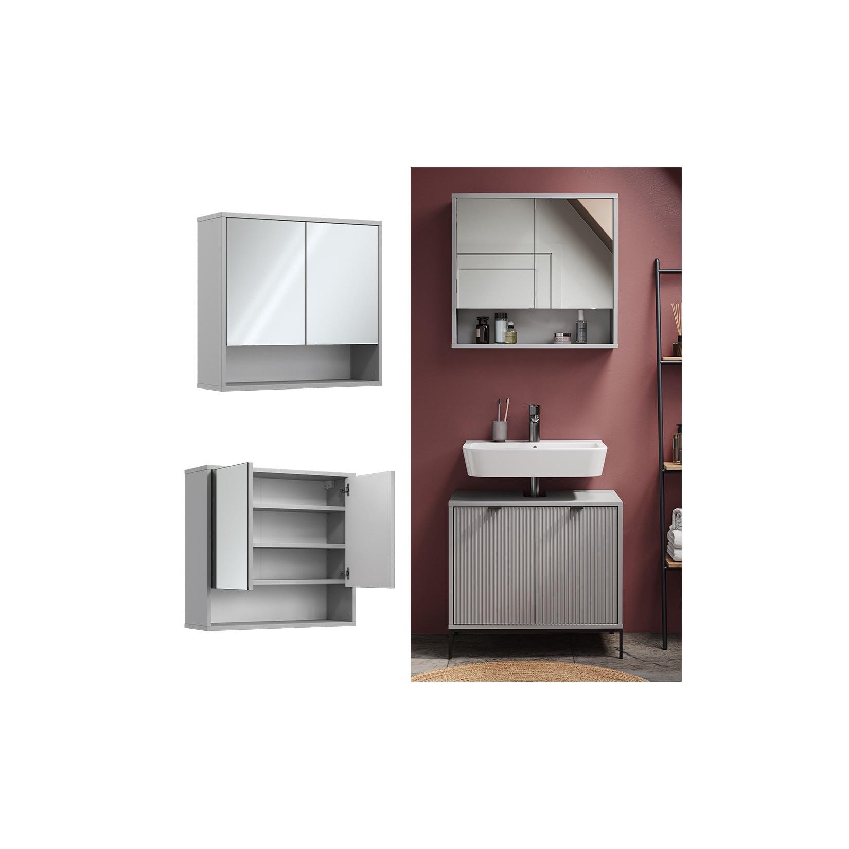 Vicco Spiegelschrank für Badezimmer Eliza 70 x 65 cm, Grau, Badezimmer, Ablage