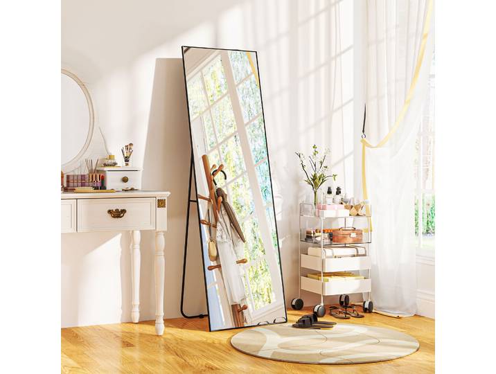 HOMCOM Miroir Moderne Autoportant/Mural 40x150 cm Noir