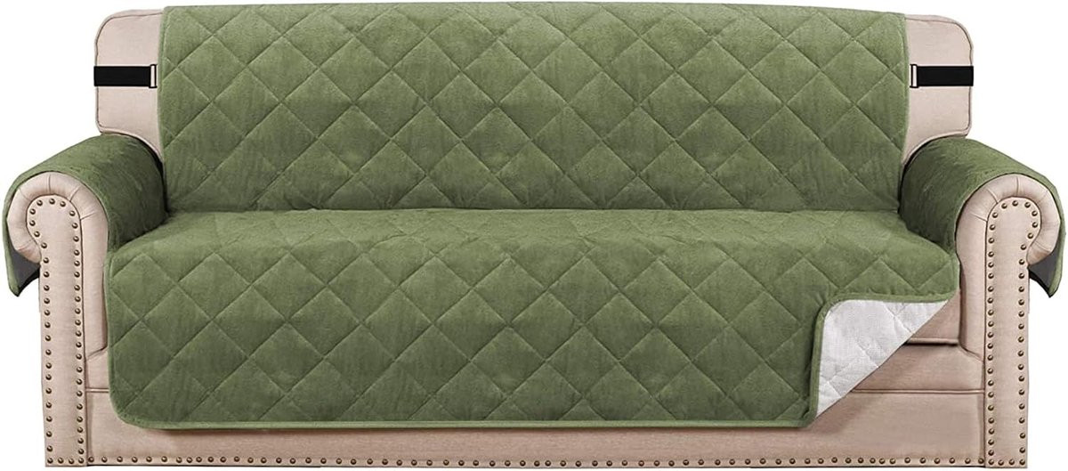 Extra grote olijfgroene bankhoes met antislip PVC rug voor meubelbescherming