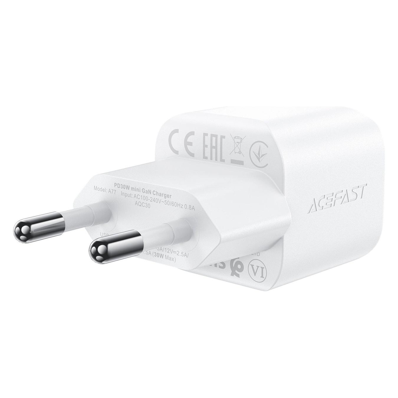 Acefast A77 Mini PD 30W GaN-Wandladegerät + USB-C-Kabel - Weiss (30 W, 1 Port) (1637320828)