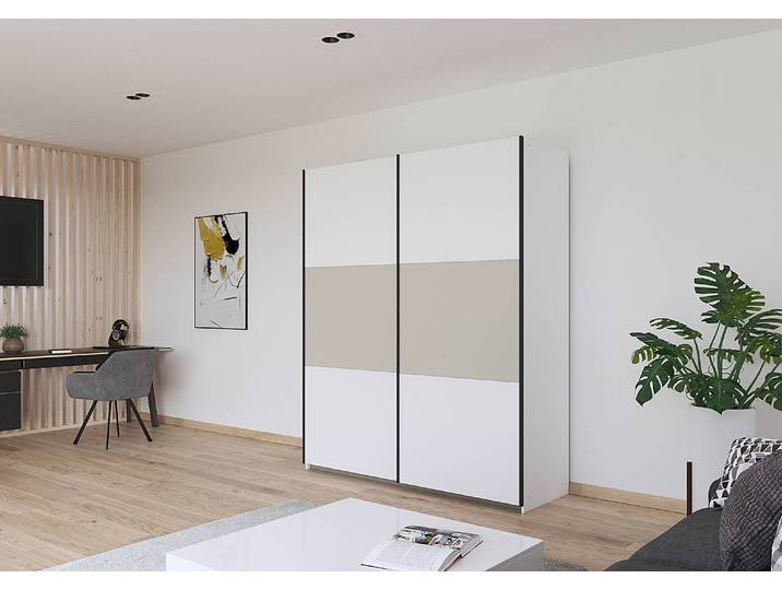 Armoire à portes coulissantes Neo 175cm Blanc/Blanc/Cachemire