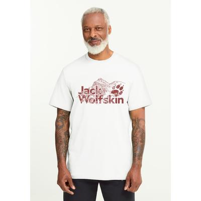 T-Shirt JACK WOLFSKIN "BRAND T M", Herren, Gr. S (48), weiß (starkweiß), Obermaterial: 100% BAUMWOLLE, Shirts T-Shirt, T-Shirt aus Bio-Baumwolle, hoher Tragekomfort, großer Logo-Aufdruck