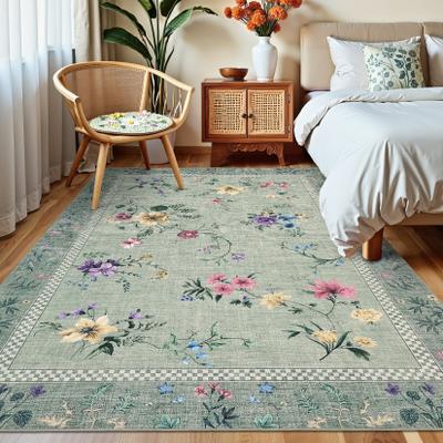 Garvee Wildflower Gingham Washable Area Rug