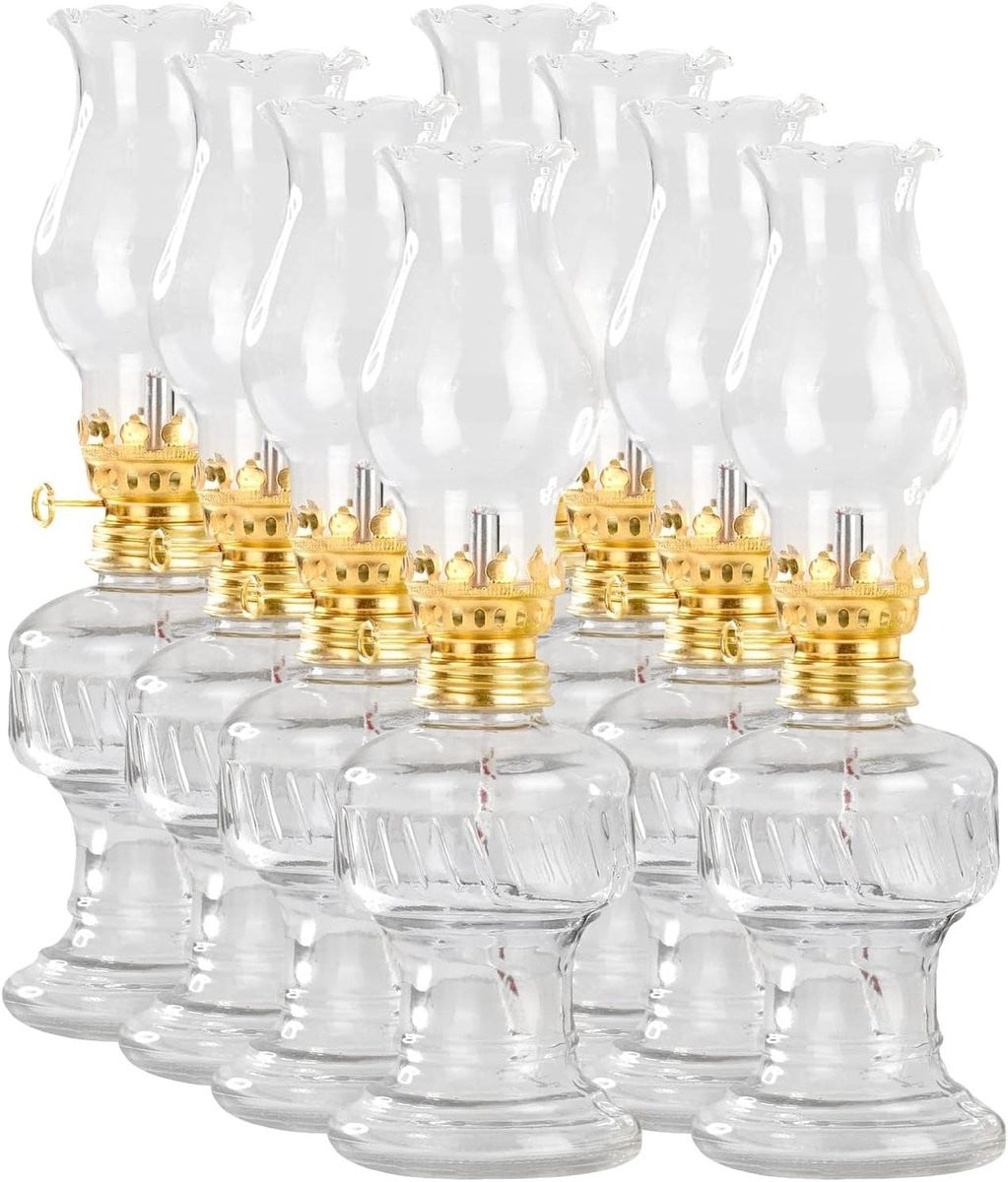 Glazen olielamp met koperen fitting en gouden twist - 21 cm