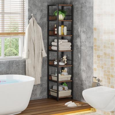 1Easylife Industrial 75'' Tall Solid Corner Shelves, 6-Tier Narrow Bookshelf Storage Rack Display Stand