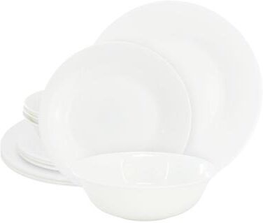 Gibson Set of 12, Break-Resistant Opal Glass Dinnerware White