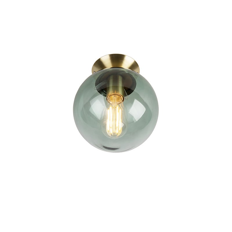 Qazqa Art Deco Plafondlamp Pallon met Groen Glas en Messing