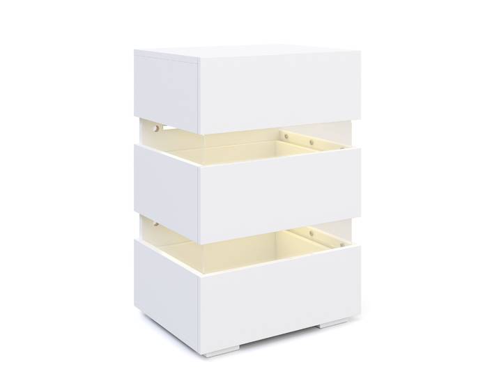 Nachttisch LED BONO mit 3 Schubladen weiss