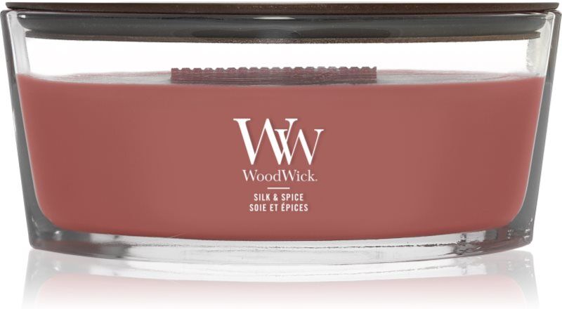 Woodwick Silk & Spice scented candle with wooden wick 453.6 g