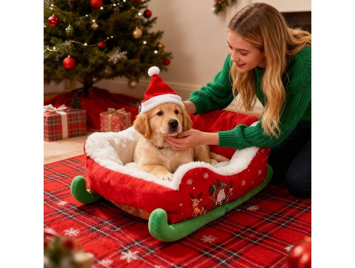 Canapé-lit lavable de noël pour chien, nid de lit pour chien, hamac pour chat avec fond antidérapant pour petits et moyens chats, décoration de noël