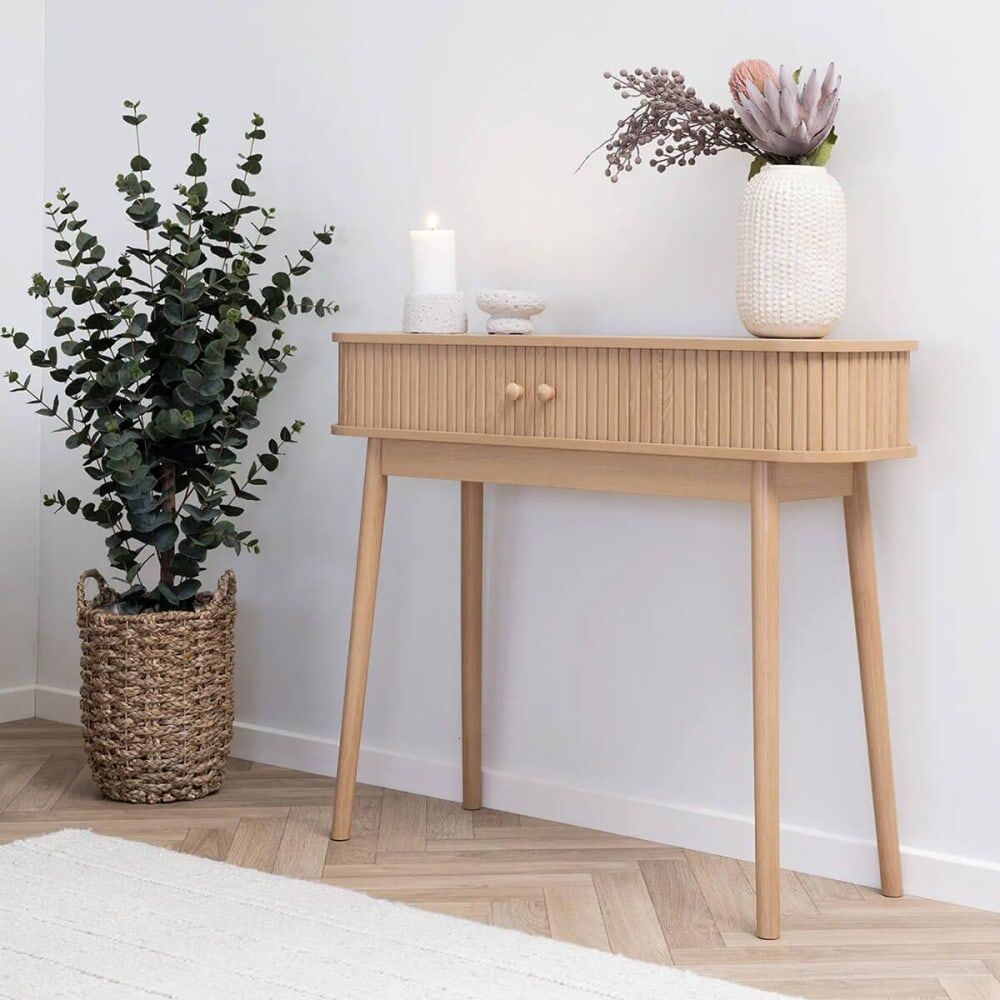 Altobuy Console 2 portes coulissantes en mdf et pin naturel Marron 100x81x30cm