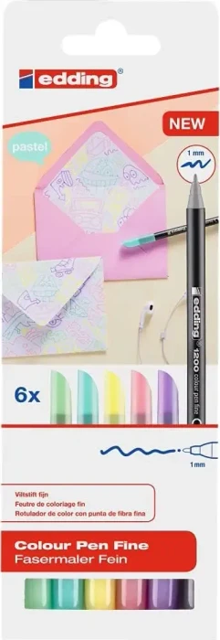 edding 5 + 1 GRATIS: 1200 Filzstifte farbsortiert, 5 St. + GRATIS 1 St.