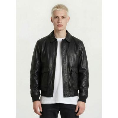 Lederjacke TRUEPRODIGY "Ryder Oversizejacke mit aufgesetzte Taschen und Rippbündchen", Herren, Gr. XL, schwarz, Obermaterial: 100% Schafsleder sheepskin., Jacken