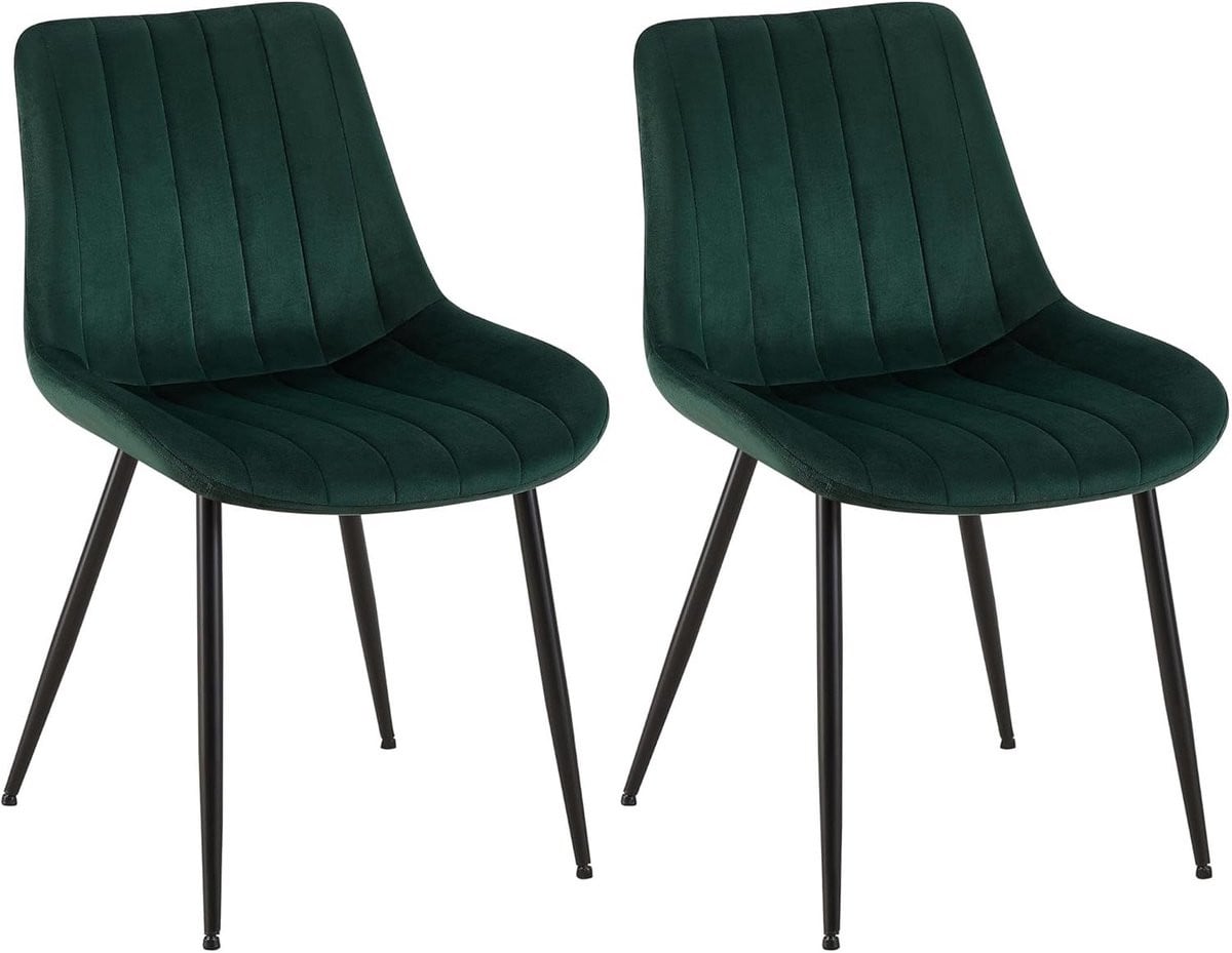 Set van 2 Groene Fluwelen Eetkamerstoelen met Comfortabele Zitting