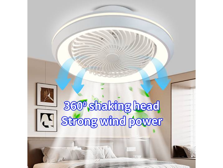 Ventilateur circulaire fermé à 360 degrés avec télécommande, lumière 3 couleurs, plafonnier pour salon, chambre à coucher, salle à manger