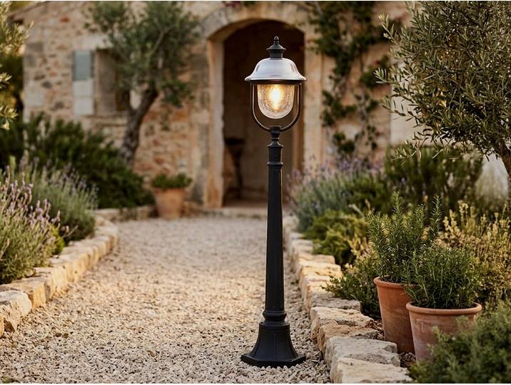 Konstsmide Parma Wegeleuchte Edelstahl Lampendach, schwarz lackiertes Aluminium, klares Acrylglas 7242-000