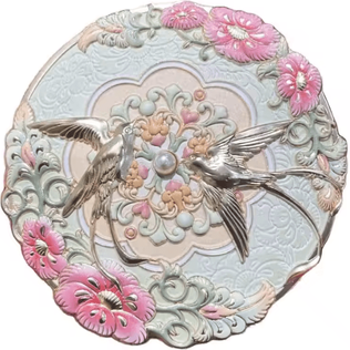 Inspire Curations Vintage Chinese Style Embossed Flower And Bird Makeup Mirror 1pcs