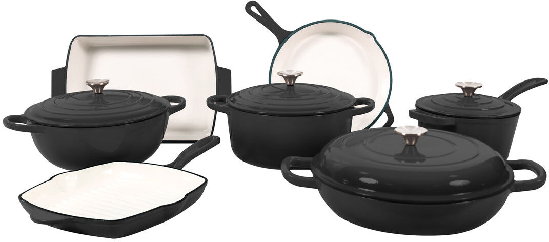 Blue Elephant 14 - Piece Cast Iron Cookware Set Black 14