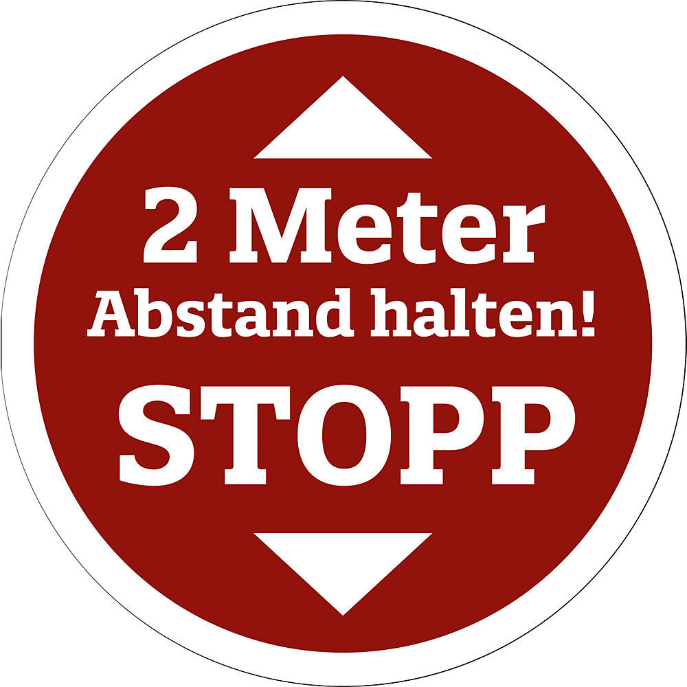 kaiserkraft Bodenaufkleber - Abstand halten, Folie mit Fußbodenlaminat, Ø 400 mm, rot