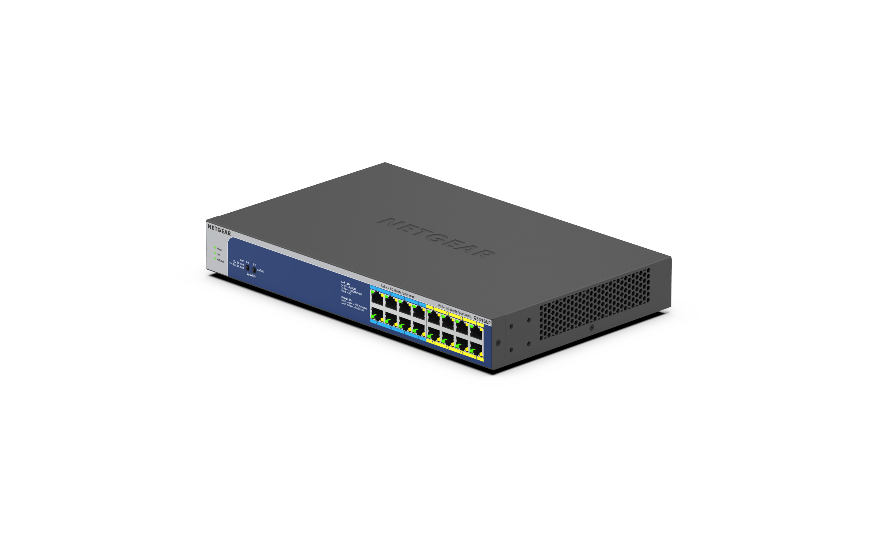 NETGEAR GS516UP 16-Port Gigabit Ethernet Unmanaged Ultra60 PoE ++ Switch, 380W PoE Budget, Rackmount & Desktop, Metallgehäuse GS516UP-100EUS