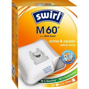 Swirl Staubsaugerbeutel M60 MicroPor Plus, mit Ersatzfilter, für Staubsauger Miele Guard, 4 Stück