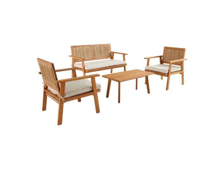 sweeek - Salon de jardin bois et cannage vertical 4 places BOHEMIA CORDE VERTICALE