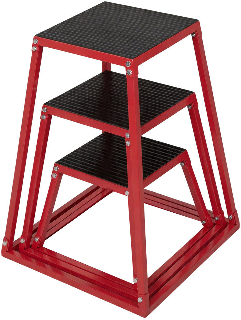 idealhouse Set of 3 Heavy Duty Carbon Steel Plyometric Jump Boxes in 30/45/60cm, Non-Slip Stackable Plyo Step-Up Boxes for Cross Training, HIIT, Strength and Agi