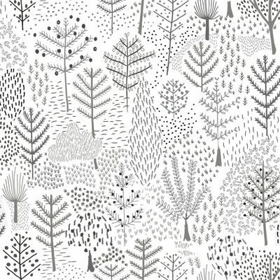 RoomMates White & Grey Folklore Trees Peel and Stick Wallpaper
