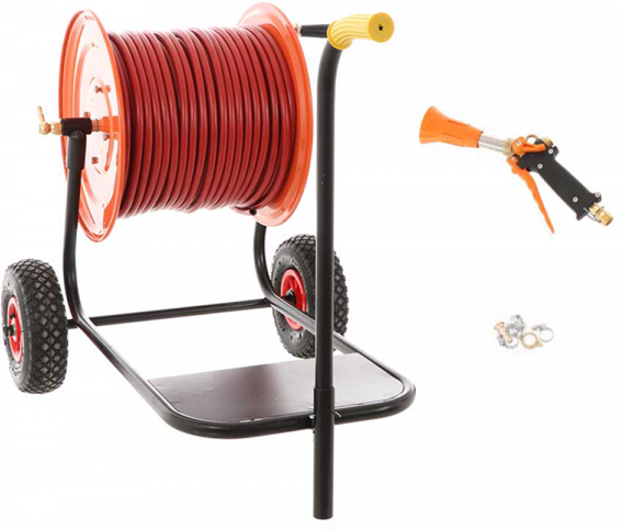AgriEuro Premium Avvolgitubo irrorazione - vernice epossidica - con carrello - tubo 100 mt - 40 bar - pistola professionale altifusti